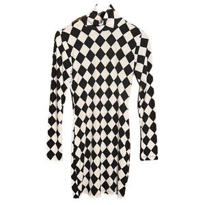 Goodtime Black White Diamond Midi Dress Long Sleeve Bodycon Stretch Medium USA